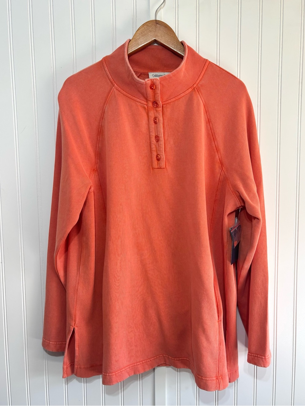 Coldwater Creek Weekend Popover Sweatshirt Rich Coral Pullover Size L Coastal